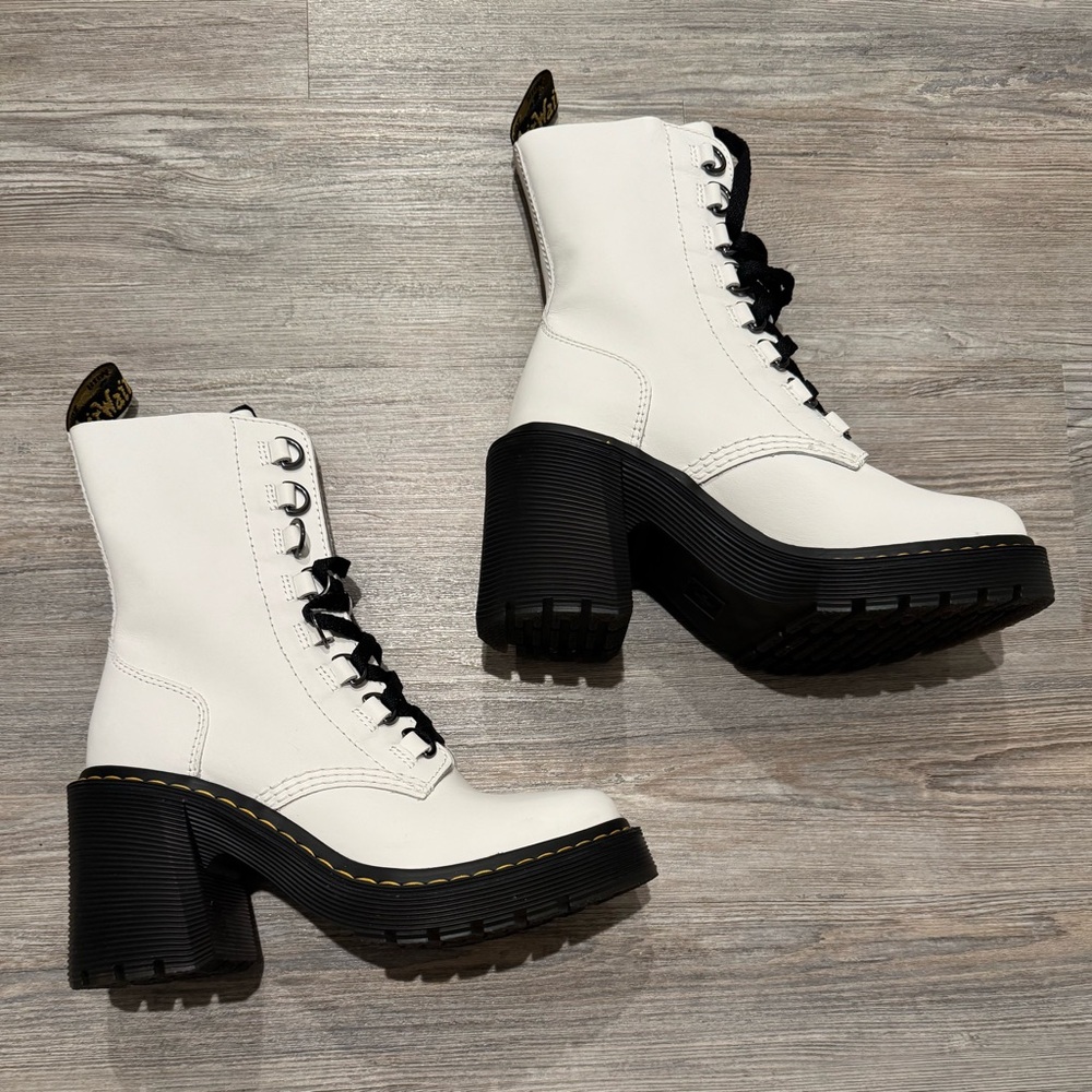 Dr. Martens White Lace Up Boots with Chunky Platform